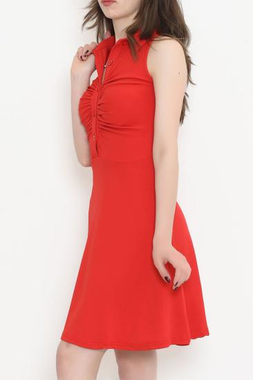 Sıfır Kol Düğmeli Elbise Kırmızı - 18424.631.