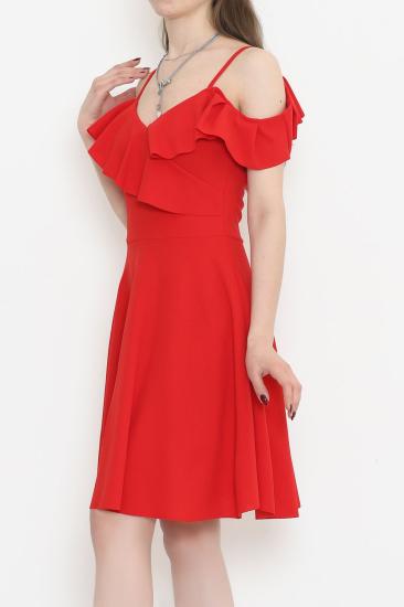 Volan Detaylı Askılı Midi Elbise Kırmızı - 58729.1592.