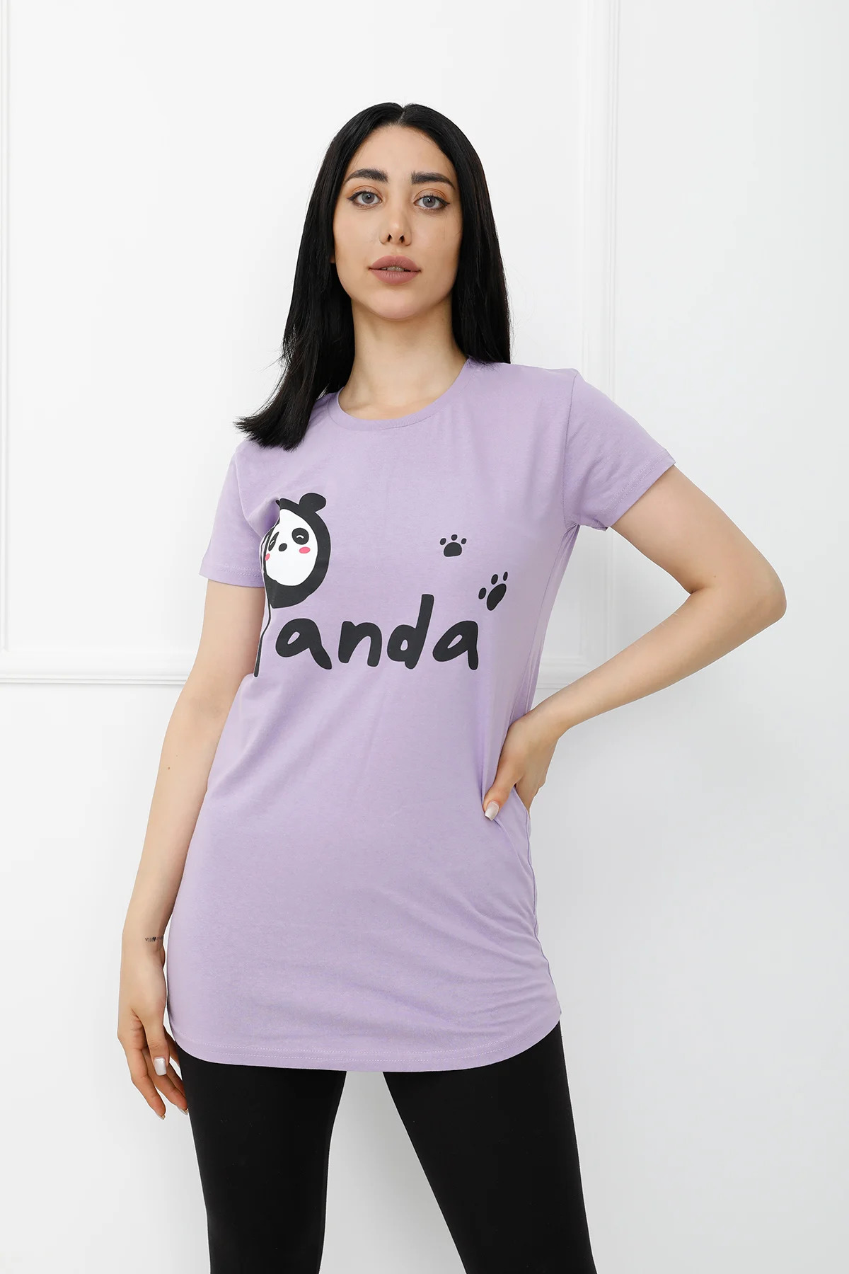 Panda%20Baskılı%20Tshirt%20AçıkMor%20-%20310.653