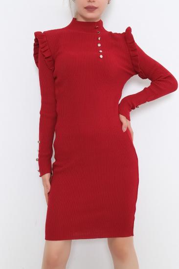 Yaka Kol Düğme Detaylı Elbise Kırmızı - 10000.1612.