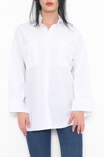 Çift Cep Oversize Gömlek  Beyaz - 1270.751.
