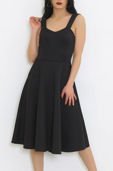 Eteği Kiloş Kalın Askılı Elbise Siyah - 581800.1592.