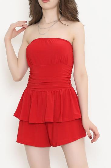 Straplez Şortlu Elbise Kırmızı - 12146.148.