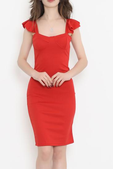 Askılı Fırfırlı Elbise Kırmızı - 12246.631.