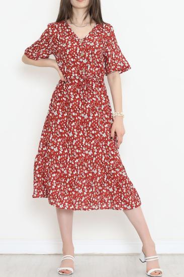 Bel Bağlamalı Desenli Elbise Kırmızıçiçekli - 152420.701.