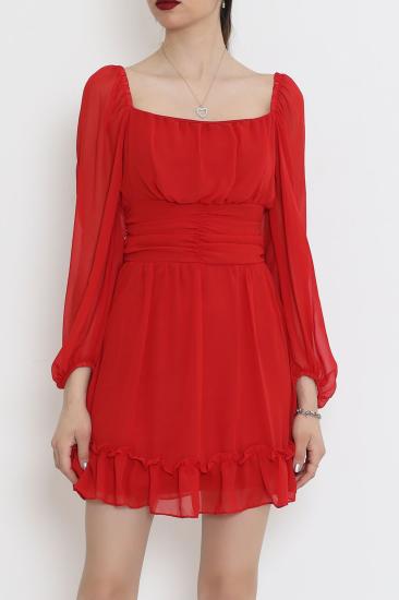 Madonna Yaka Şifon Elbise Kırmızı - 17890.1247.
