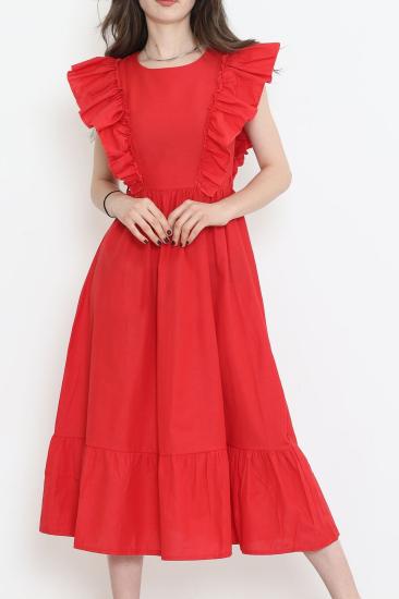Kolu Fırfırlı Koton Elbise Kırmızı - 44361.1798.