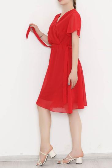 Kruvaze Yaka Şifon Elbise Kırmızı1 - 5050.1322.