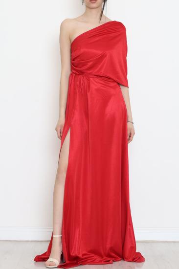 Uzun Saten Elbise Kırmızı - 582227.1592.
