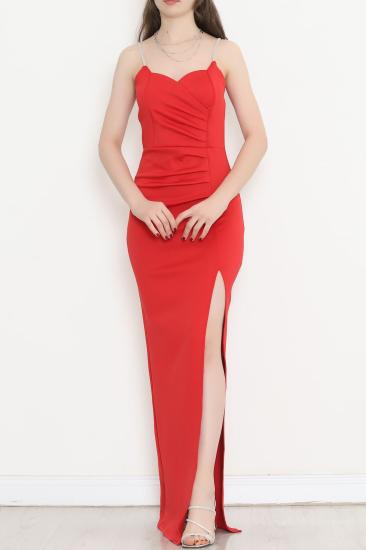 Yırtmaçlı Elbise Kırmızı - 582513.1592.
