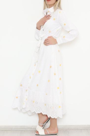 Kemerli Brode Elbise Beyazsarı - 5901.1322.
