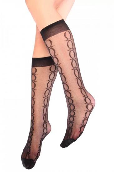 Antik Desenli Dizaltı Kadın Çorap Siyah - Lks0309.1