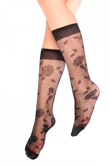 Garden Desenli Dizaltı Kadın Çorap Siyah - Lks0309.2