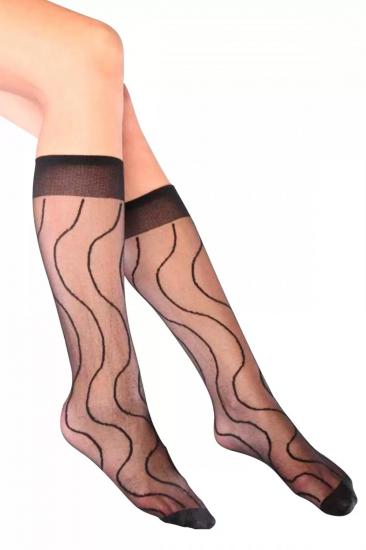 Nehir Desenli Dizaltı Kadın Çorap Siyah - Lks0309.3