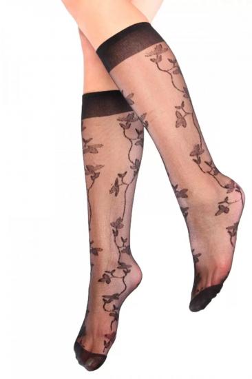 Sarmaşık Desenli Dizaltı Kadın Çorap Siyah - Lks0309.5