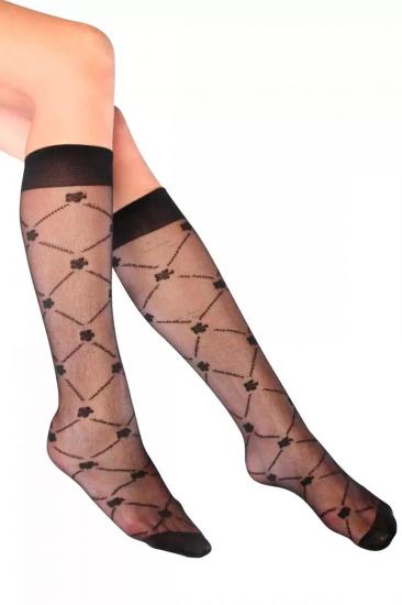 Sümbül Desenli Dizaltı Kadın Çorap Siyah - Lks0309.