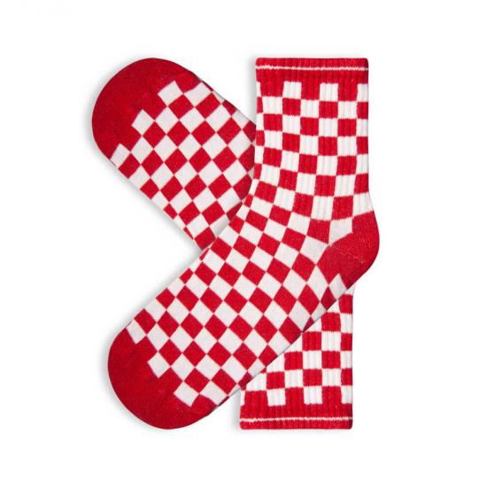 Unisex Kareli Kırmızı Beyaz Çorap - LksÇrp13
